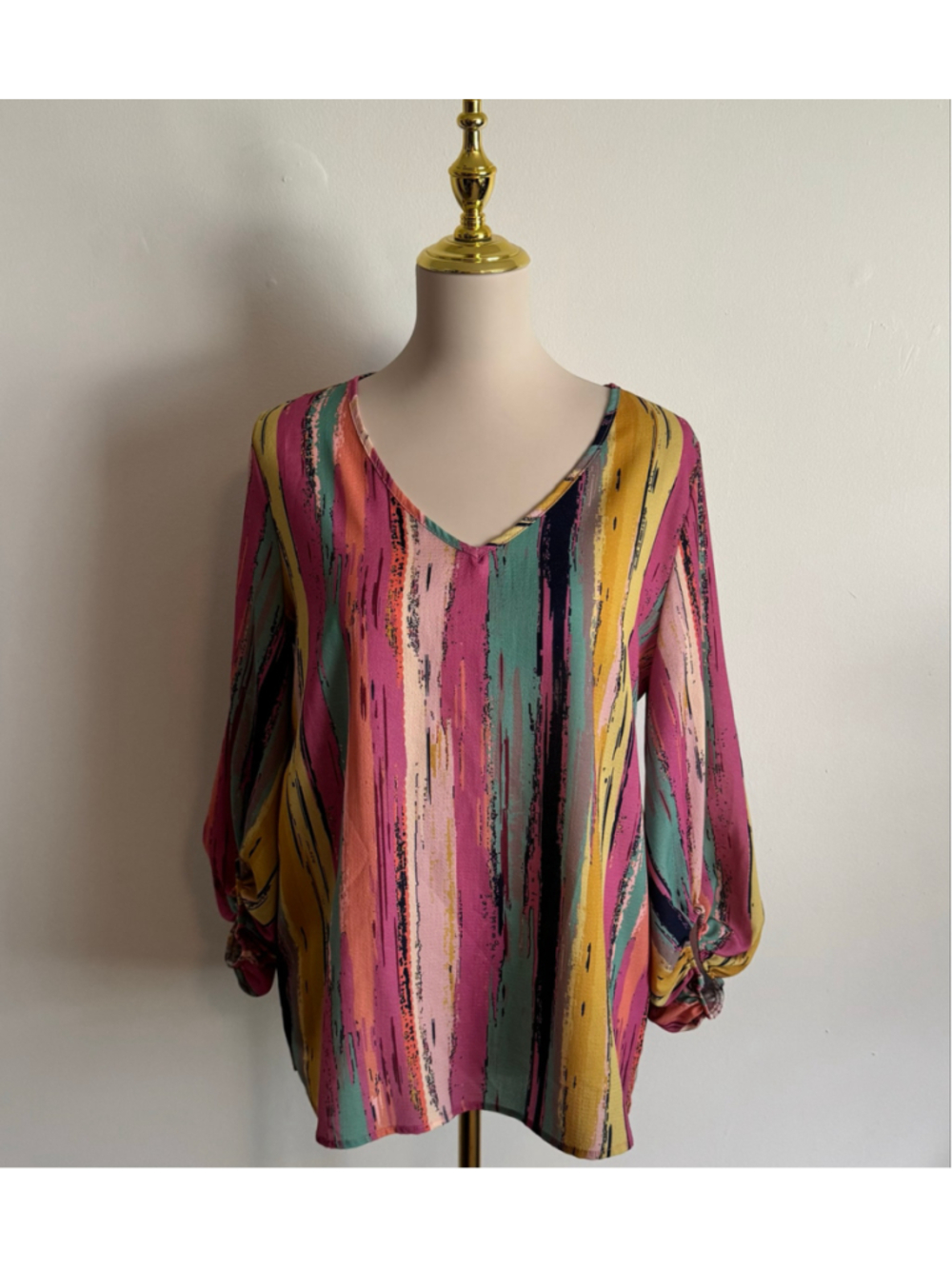 Women's BiB! Striped Blouse S Pink Yellow